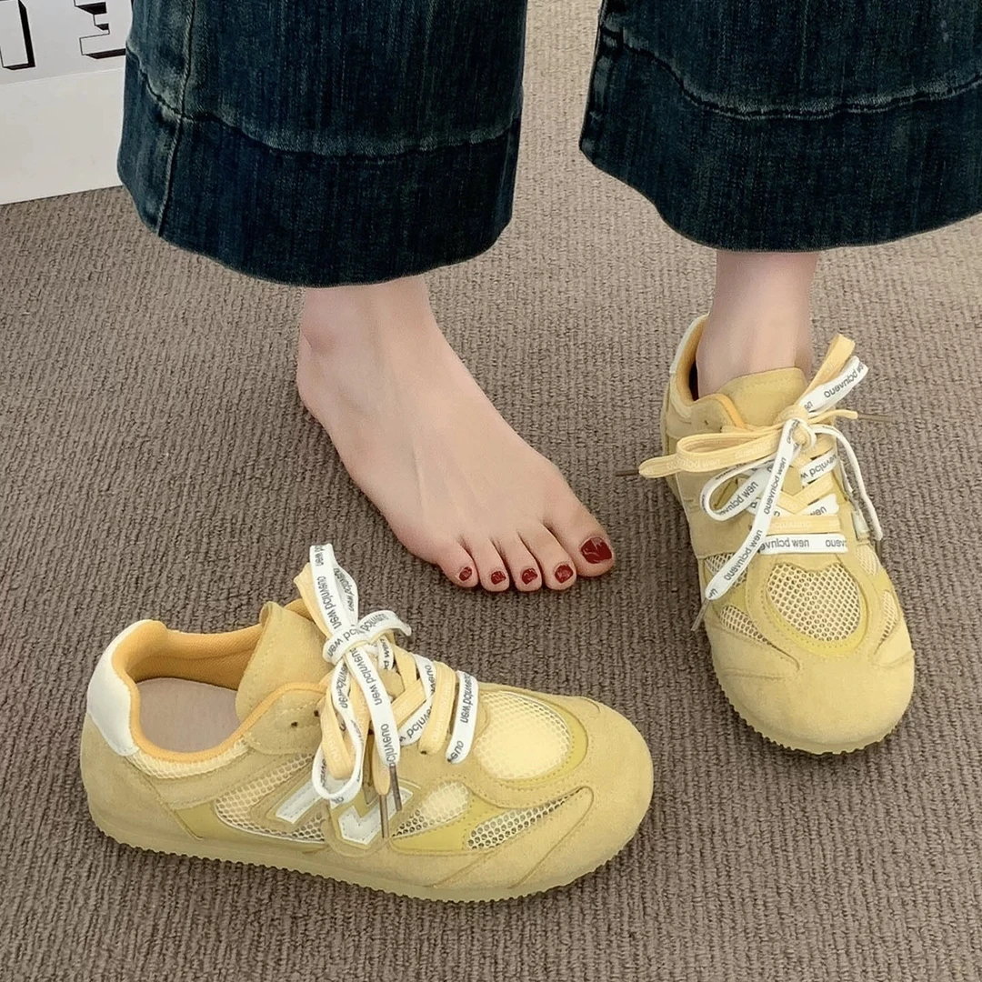 三福奶油网面德训鞋女款爆款夏季秋季网面透气小白鞋软底舒适女鞋