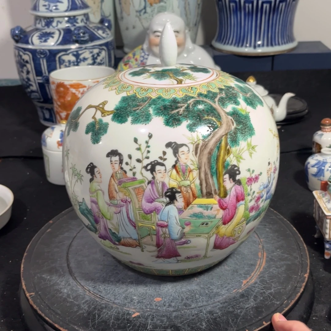 摆件粉彩人物故事西瓜罐