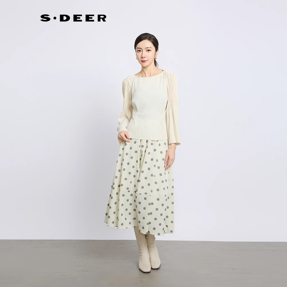 S·DEER圣迪奥春季新款洋气女装长裙休闲经典百搭时尚波点半身裙