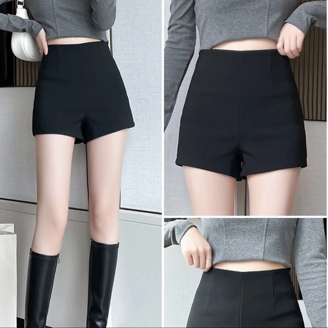 高腰短裤女2025春夏修身显瘦a字小个子黑色罗马弹力打底外穿短裤