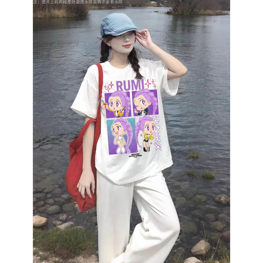 猎魔女团数码印花圆领短袖宽松休闲街头情侣上衣高街男女