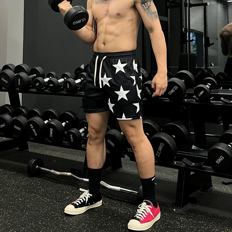 BKCXZICE星星跑步运动短裤男美式篮球训练裤户外健身不过膝四分裤