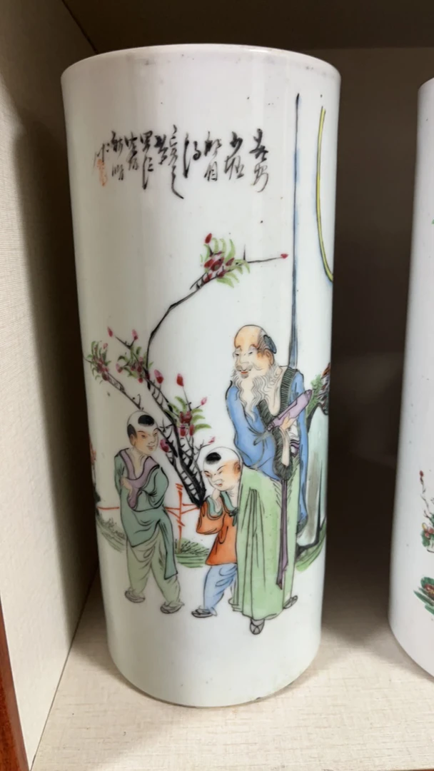 粉彩人物帽桶，全品无修