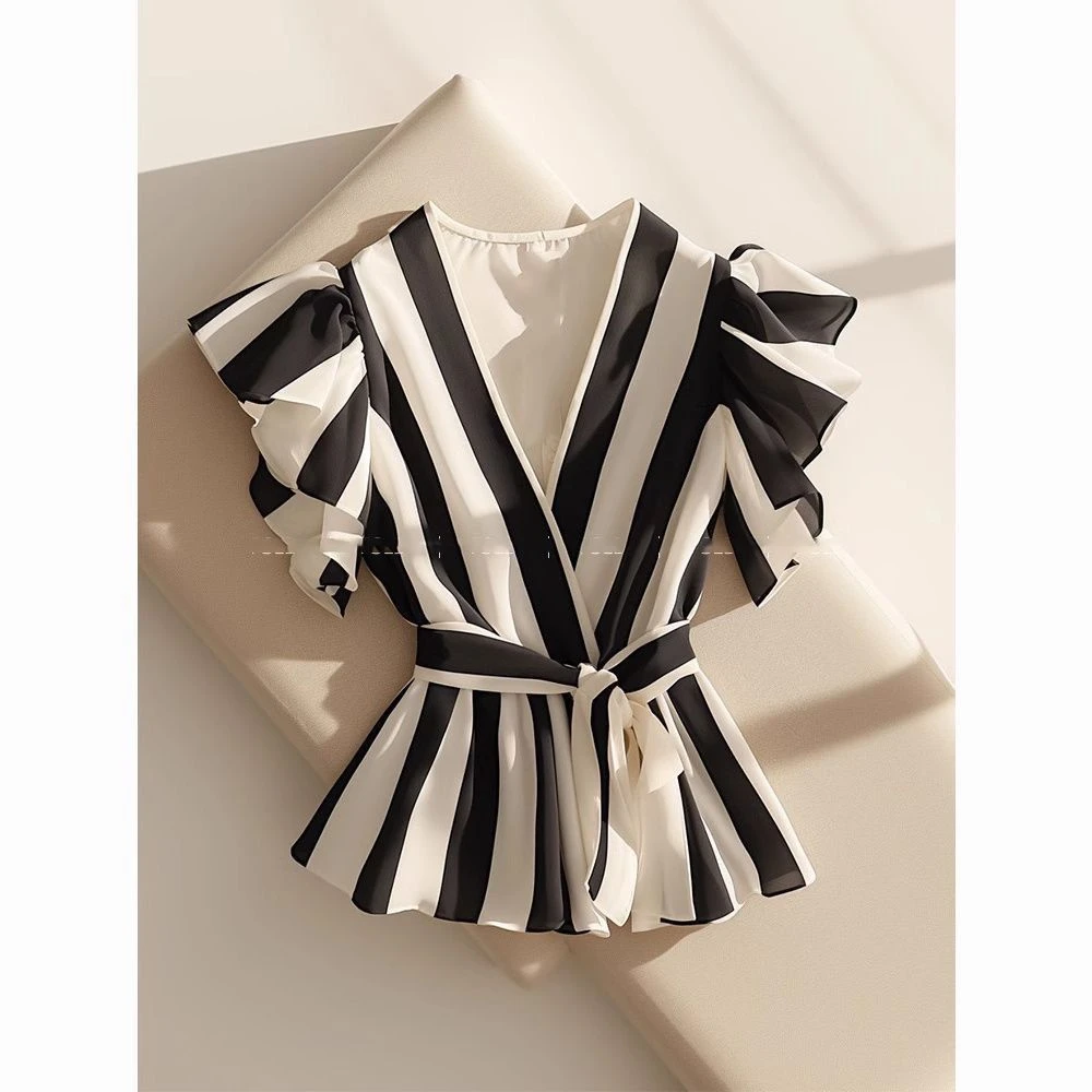 早秋新款小衫韩系轻熟上衣长袖修身蕾丝花边拼接娃娃领蝴蝶结通勤