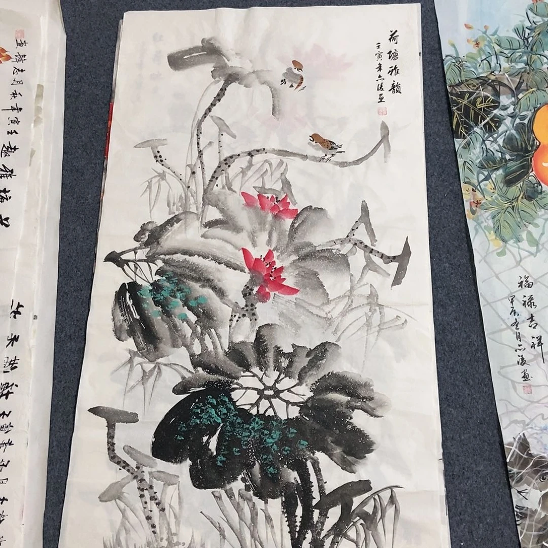 国画四尺荷花一副