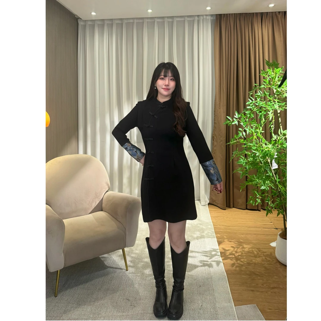 舒舒【东方雅韵】大码女装连衣裙新中式盘扣显瘦百搭连衣短裙