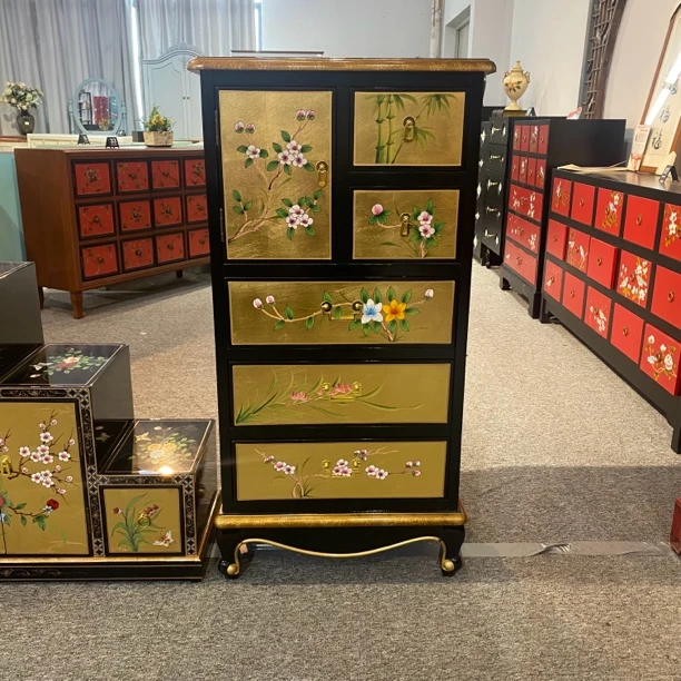 金煌轩60*40*117新中式金箔彩绘储物柜玄关柜多功能收纳柜