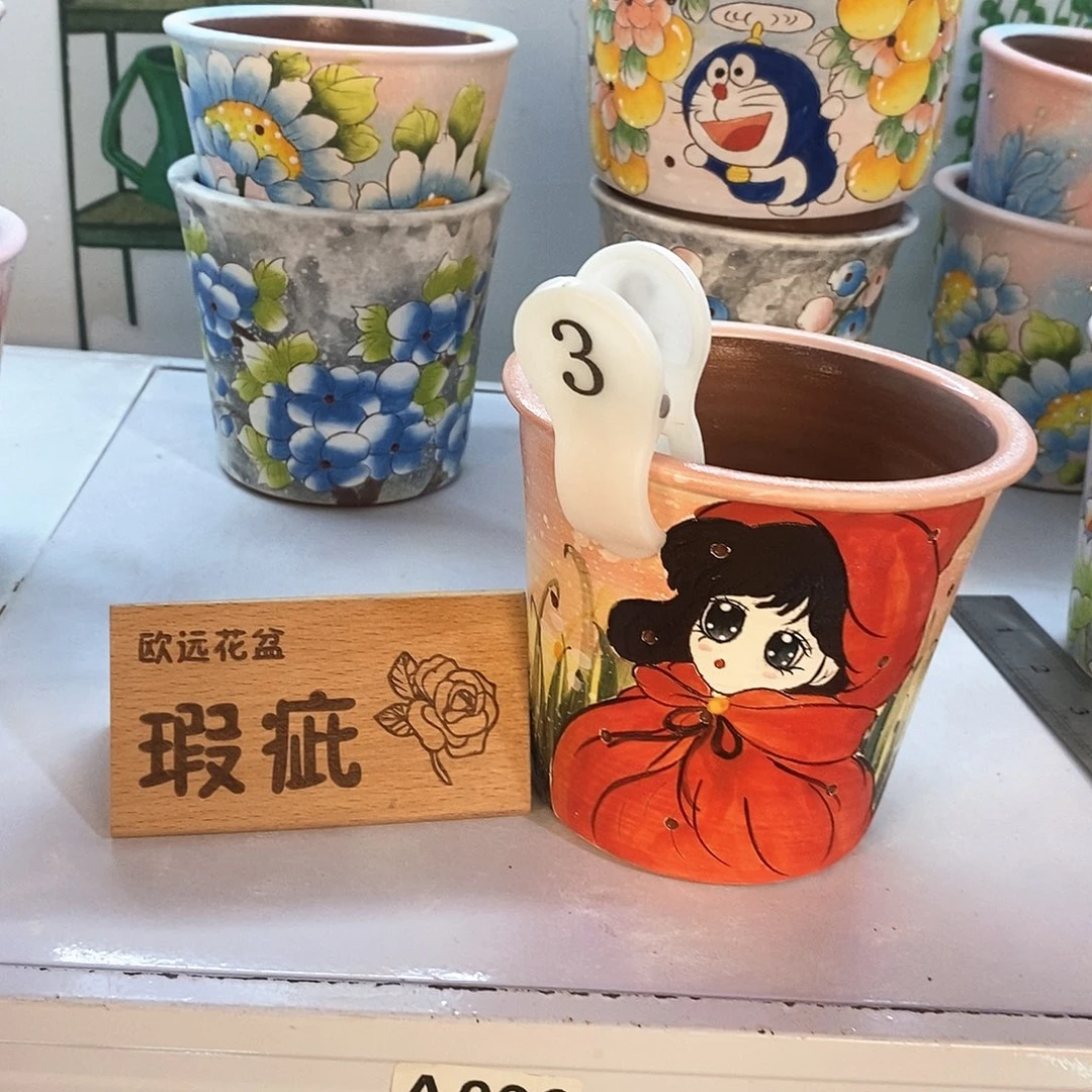 紫砂花盆红陶手绘花盆