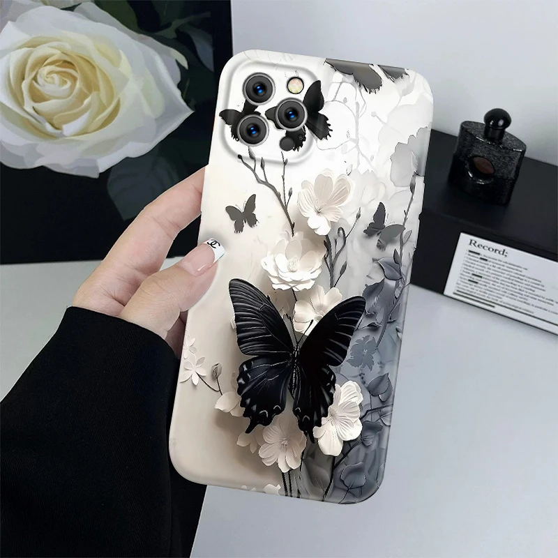 黑白蝴蝶适用苹果/华为Pura80/OPPO/vivo/小米荣耀菲林个性手机壳