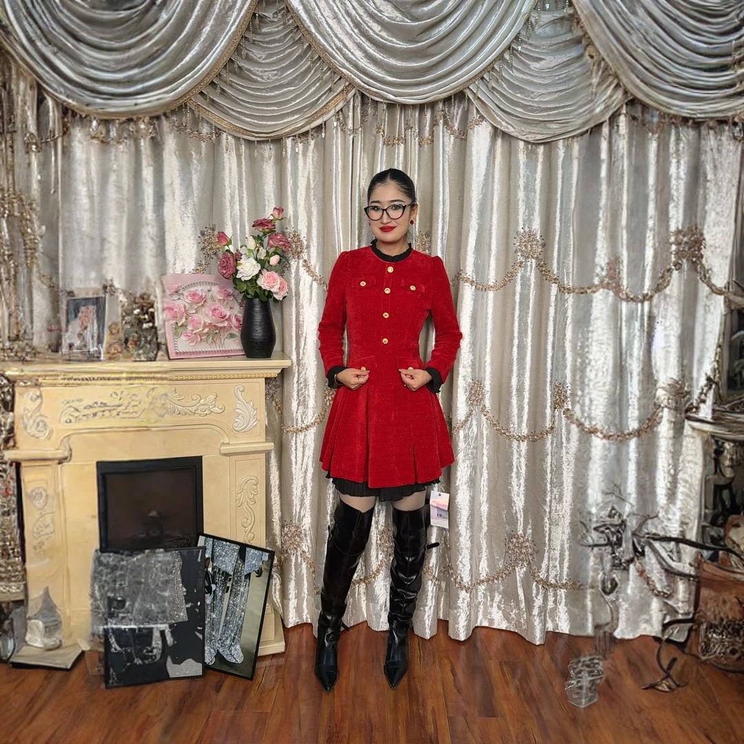 H型轻职风秋冬冬季X型短裙连衣裙礼服长袖打底网红