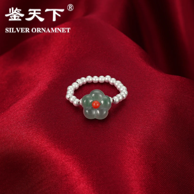 925银戒指 [鉴天下] 五瓣花古法珠纯银戒指08400021精致小米珠