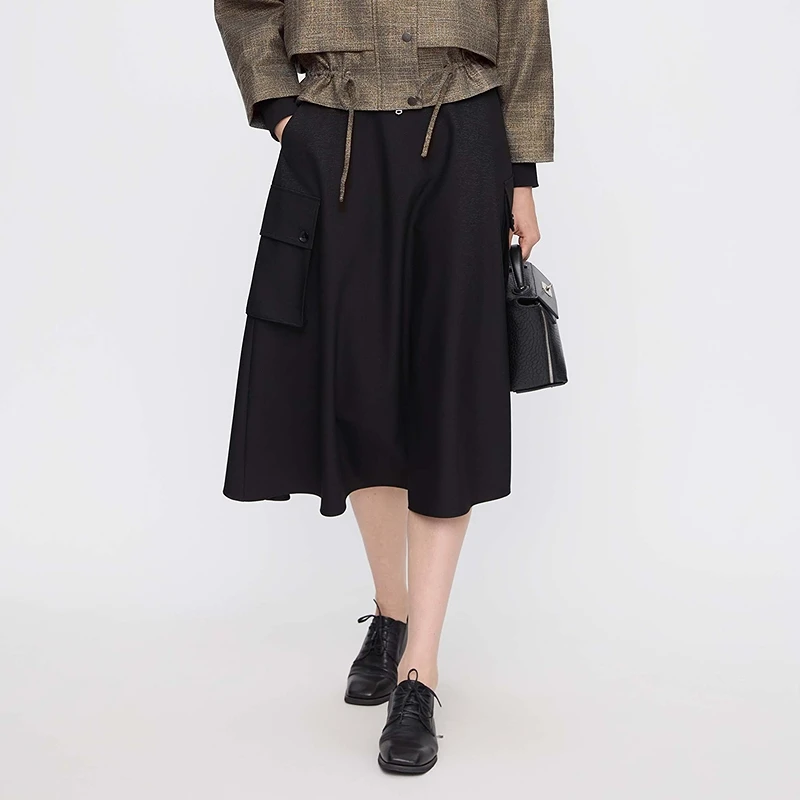 sdeer圣迪奥女装25年新品时尚高腰工装宽松A字长裙S253Z1132