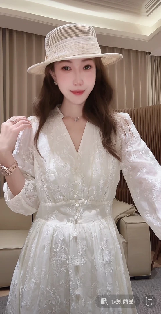 DEDM•STUDIO/100%苎麻高级感静奢重工刺绣V领连衣裙2504LYQ/1085