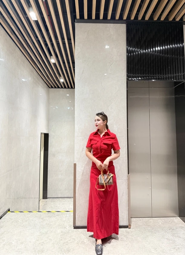 亚麻面料连衣长裙