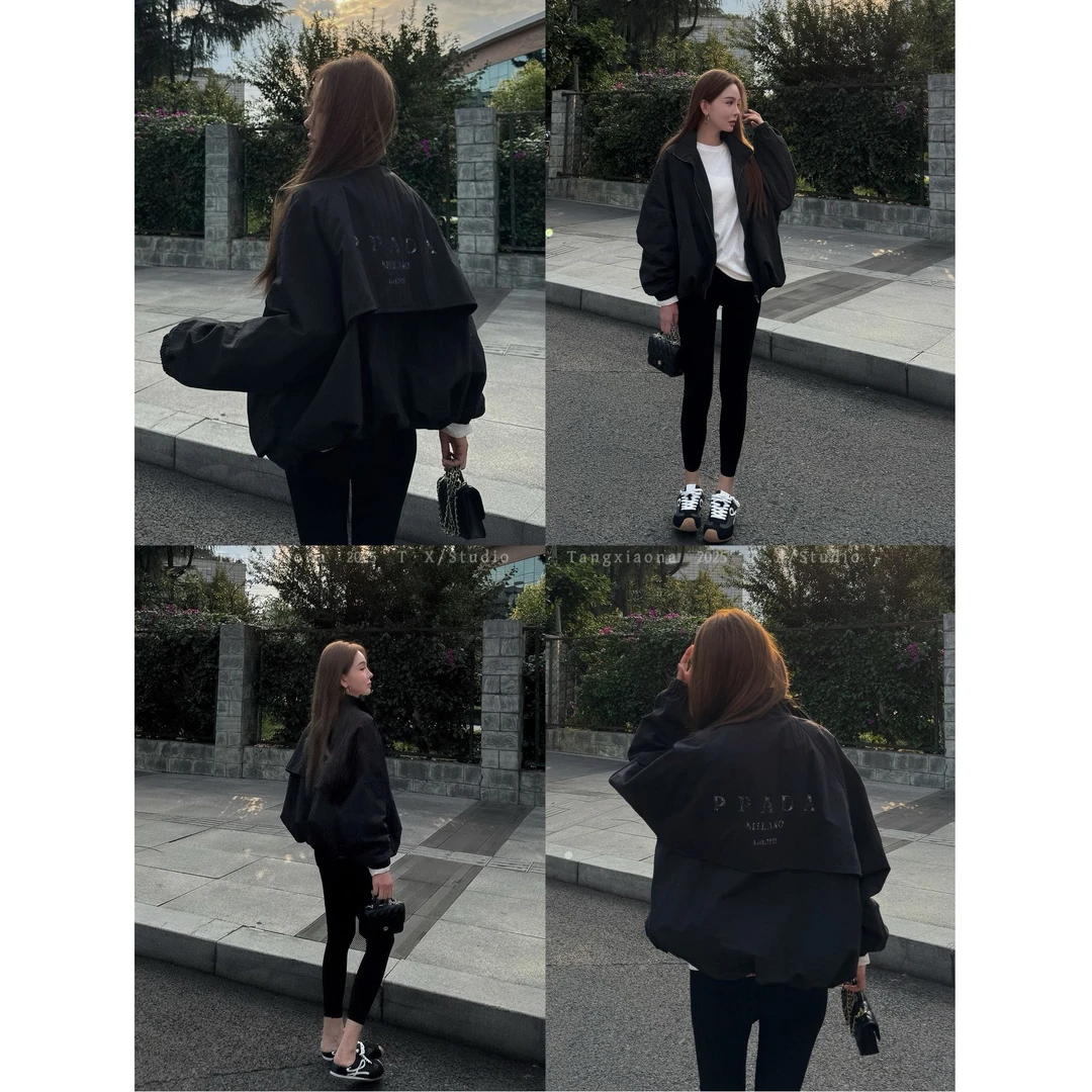T·X【浅秋】轻薄拉链短上衣女款百搭黑色宽松韩版1129090