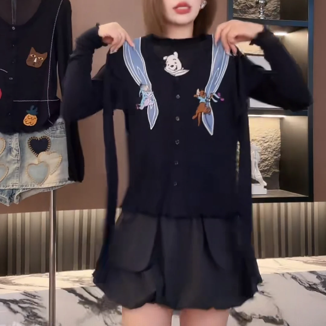 流光风流行卡通印花针织开衫女秋季2025新款设计感单排扣长袖上衣