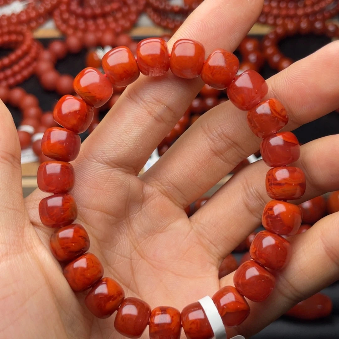 南红玛瑙未镶嵌手串H10mm收藏妖孽玫瑰火焰老型