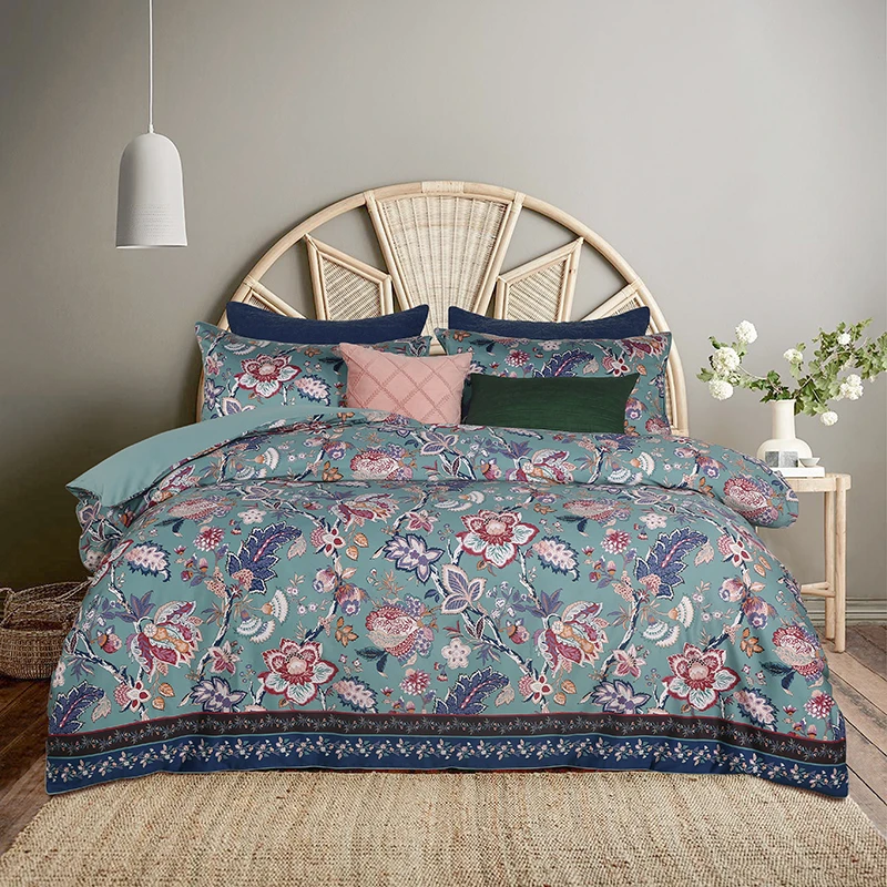 （多色）80S欧美尾单植物花卉纯棉四件套（花园派对温莎莱斯特组合）