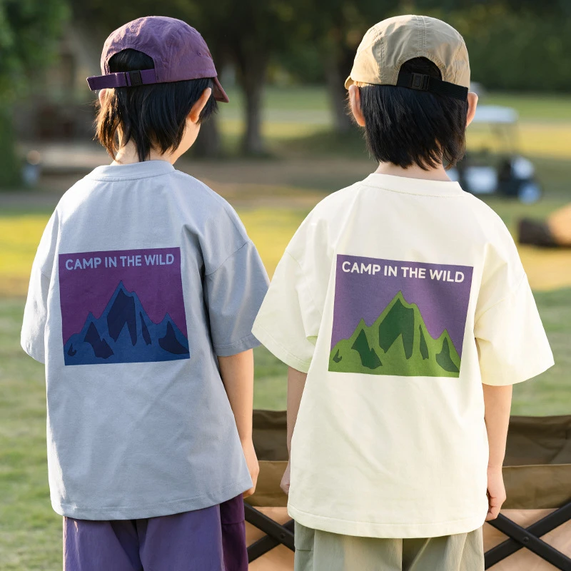 吉米妈【山顶】夏季短袖户外风印花短袖亲子潮版110-180T恤SDT2581