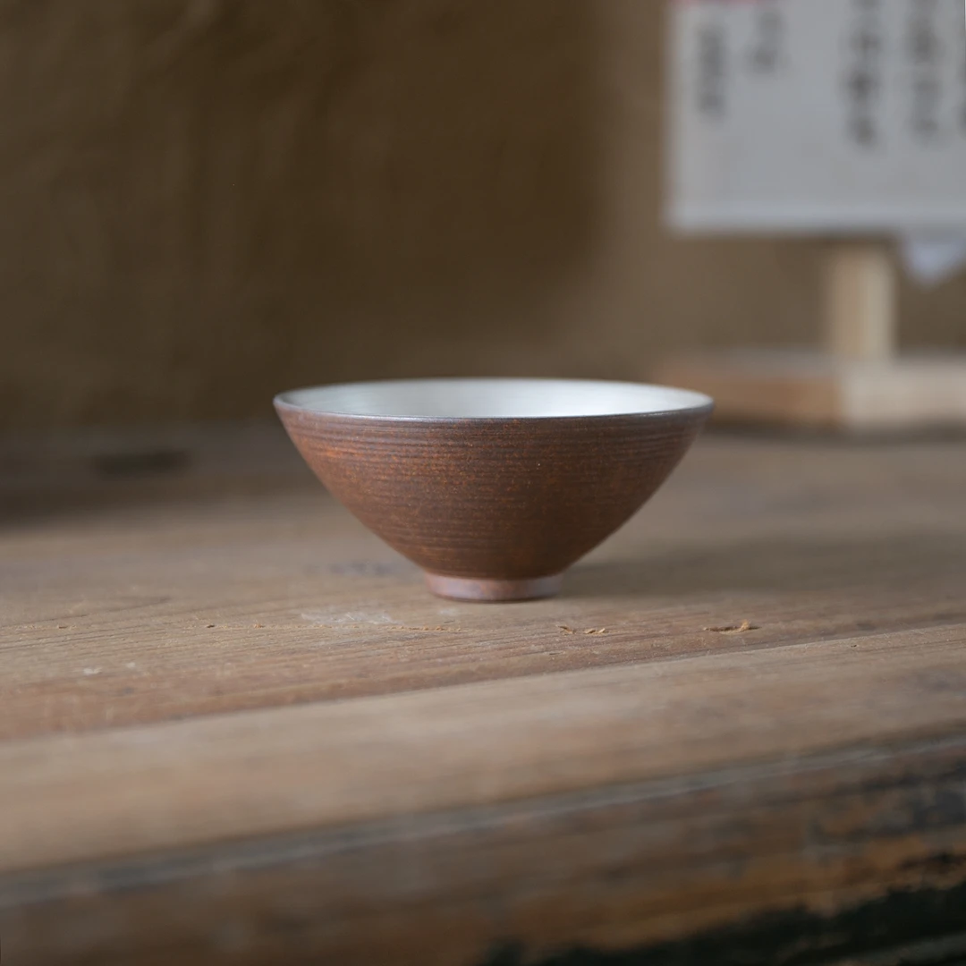 【正版川冶】鎏银老岩泥薄胎斗笠杯.6924.中式原矿复古品茗杯茶具