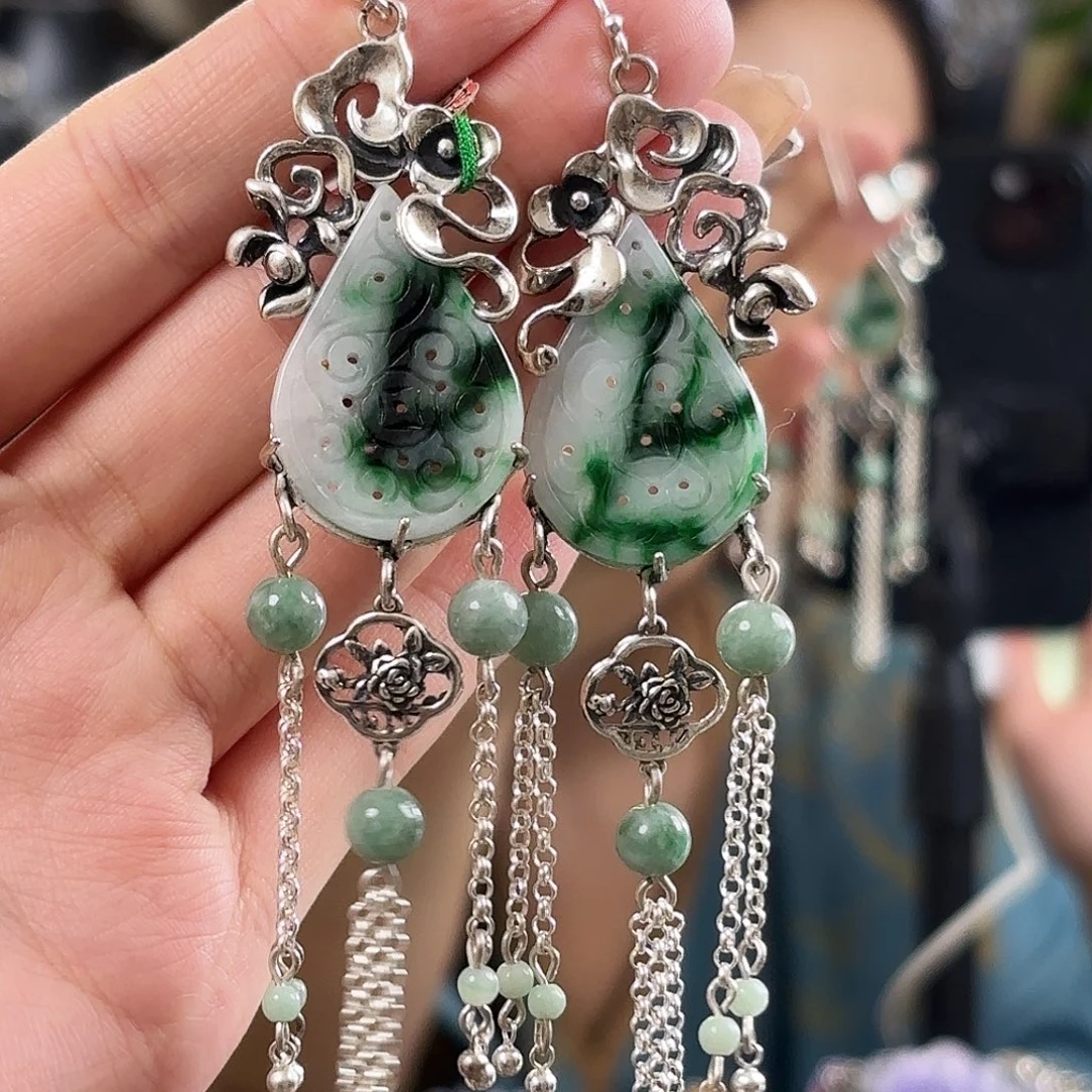 翡翠银S925镶嵌耳饰翡翠