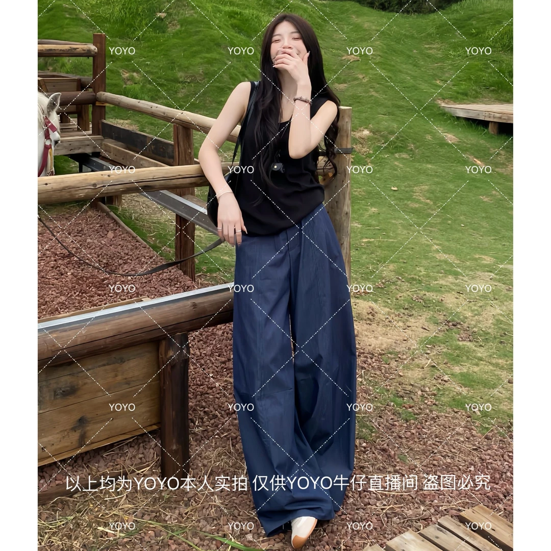 YOYO自制【清凉一夏】夏季2025新款显瘦气质休闲阔腿拖地裤