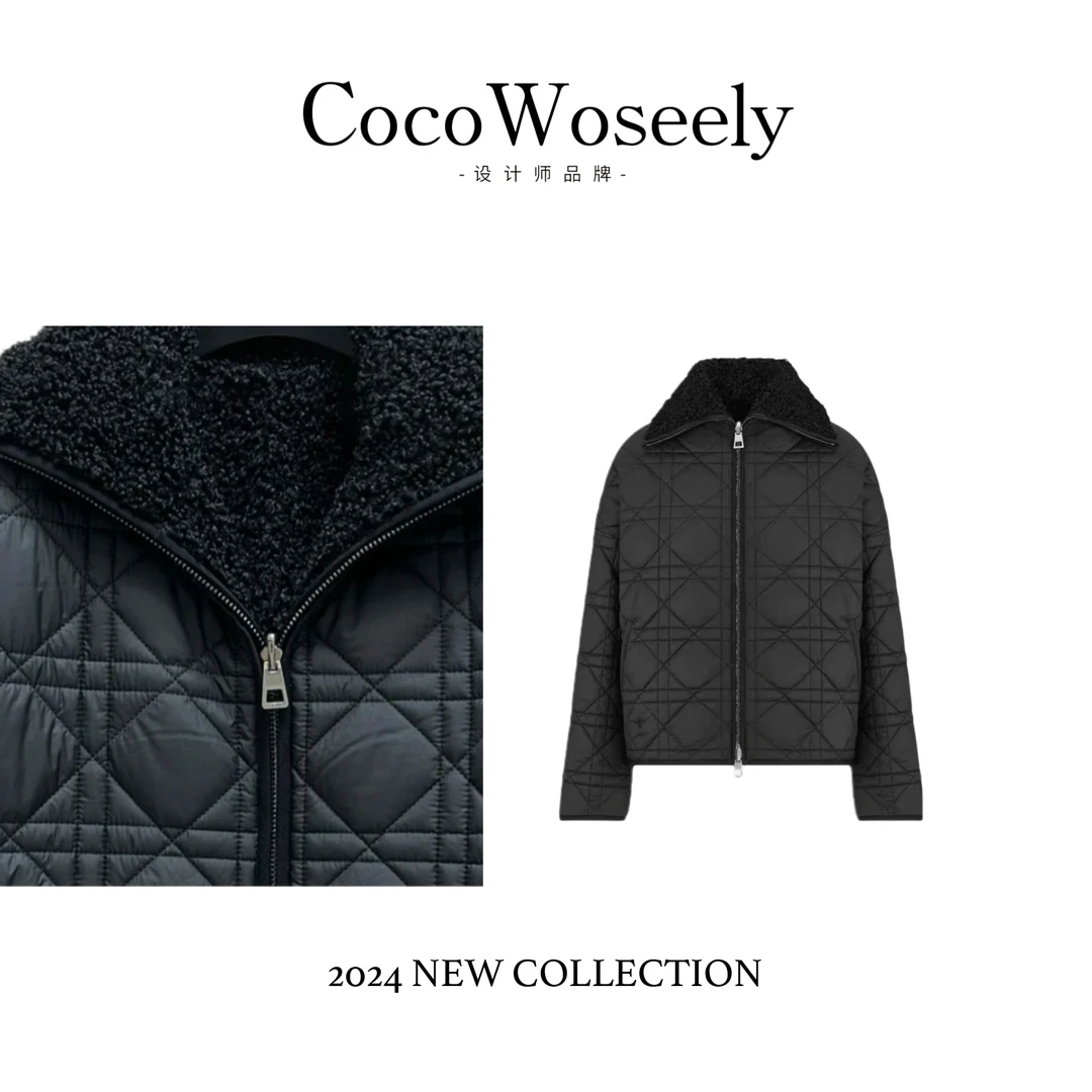 菱形格绗棉双面穿宽松外套