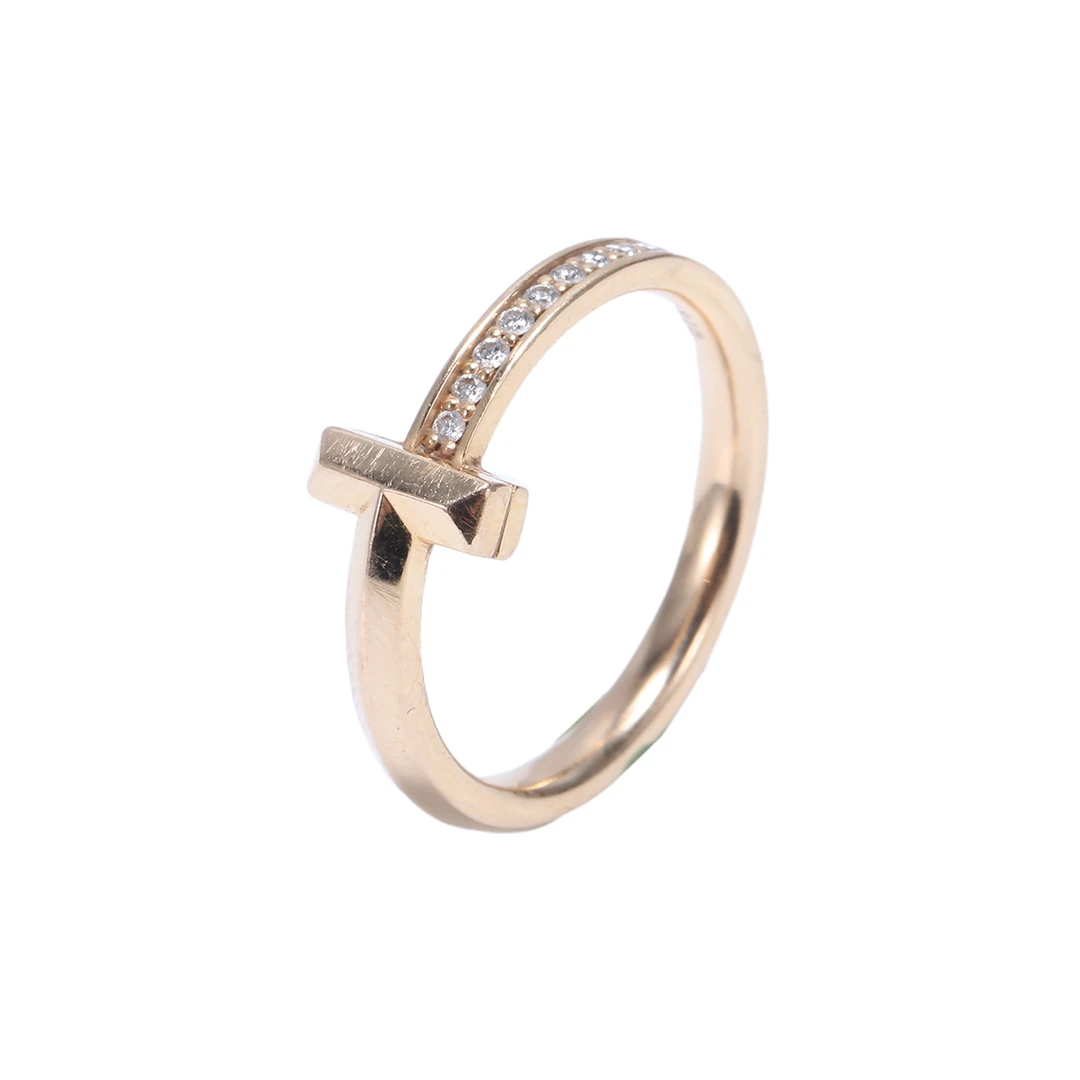 99新 Tiffany & Co./蒂芙尼 -hd【小花念念】T1系列玫瑰金半钻戒指