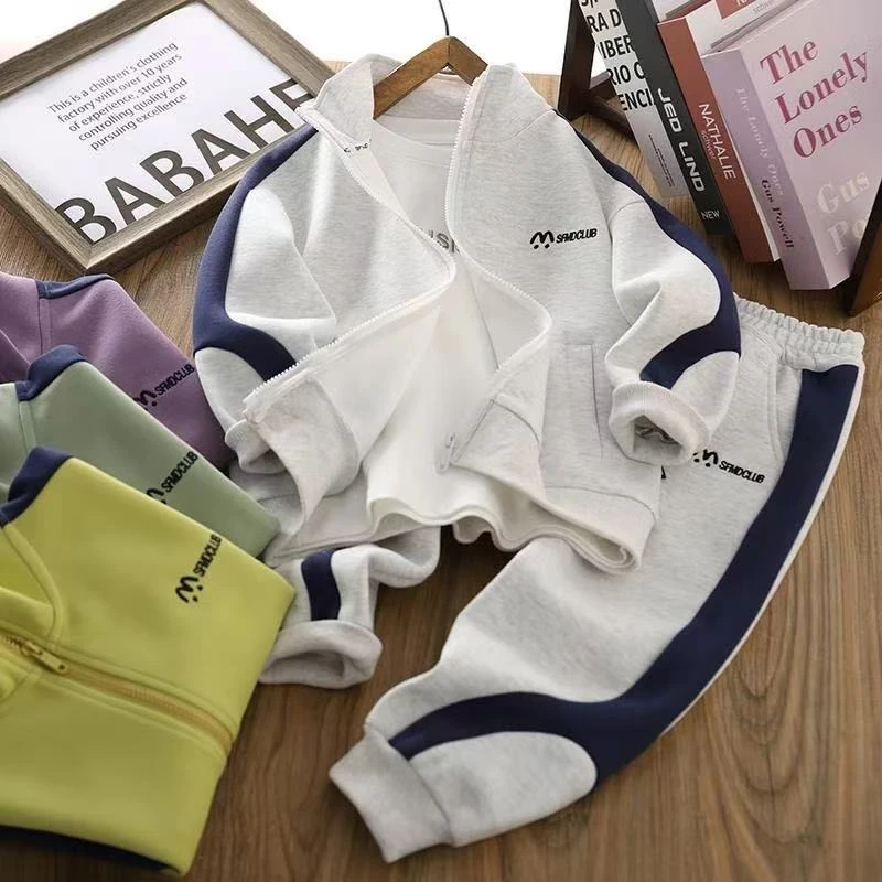 2025新款拉链开衫套装春季男童中大童休闲运动拼接儿童洋气宽松