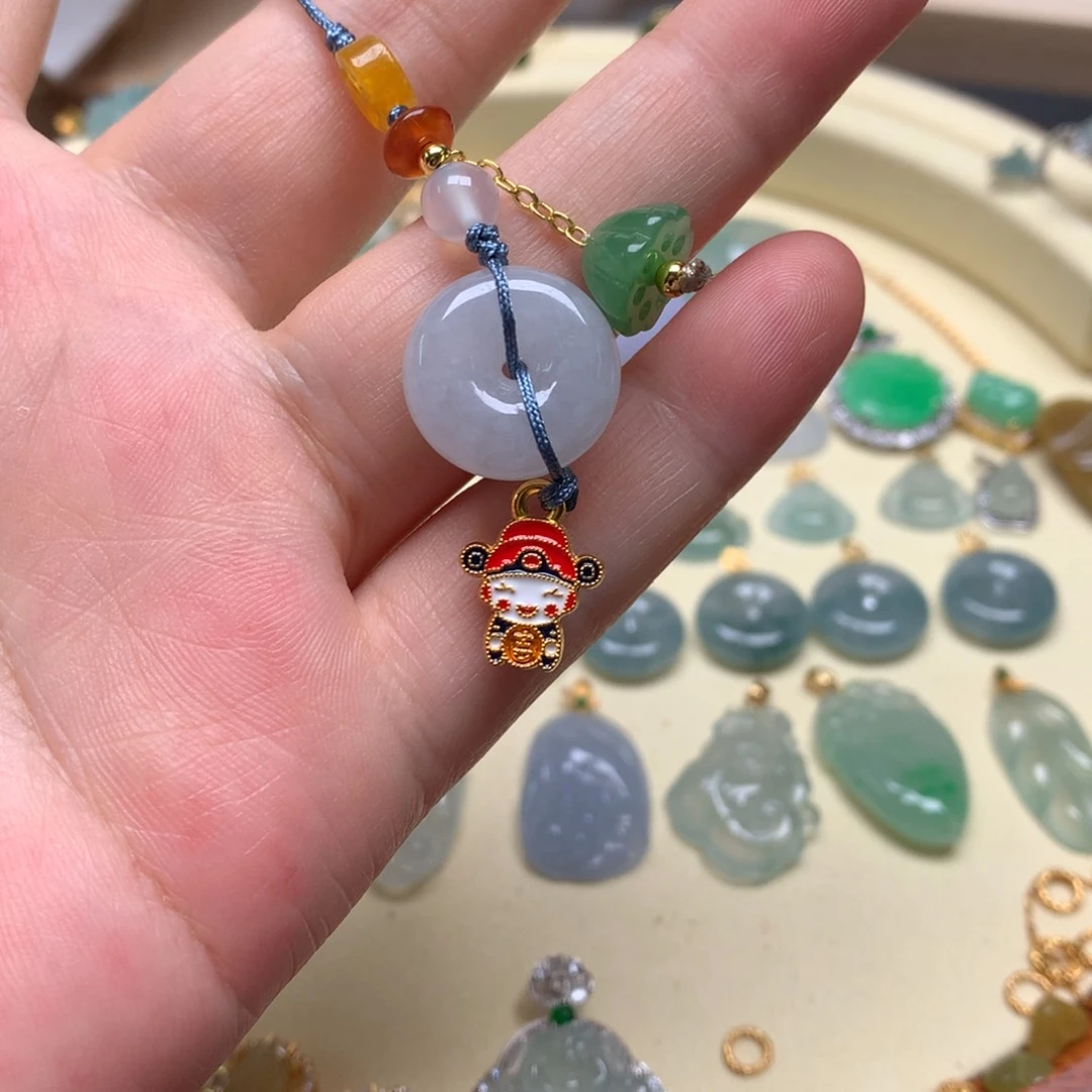 翡翠未镶嵌颈饰翡翠平安扣篮绳随机发