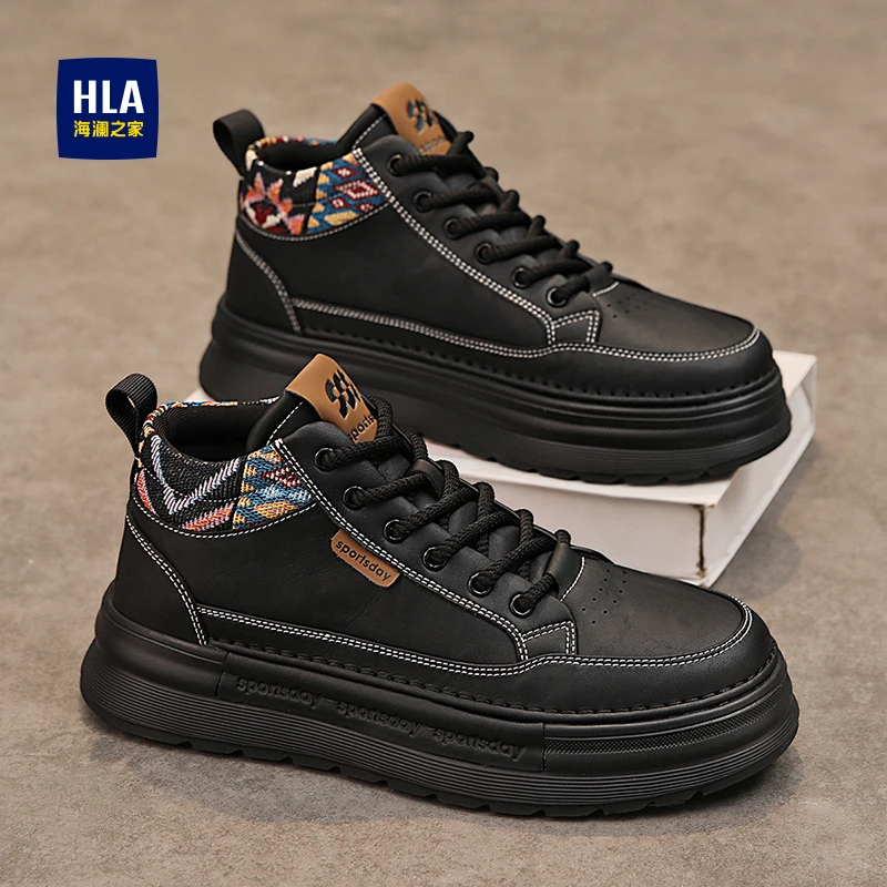 海澜之家男鞋秋冬季新款高帮皮面休闲鞋板鞋户外防滑工装鞋马丁靴