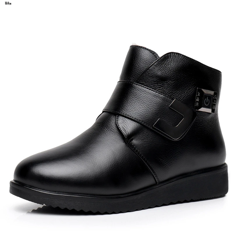 冬季加热鞋女户外充电发热鞋真皮电暖皮鞋加绒电热鞋