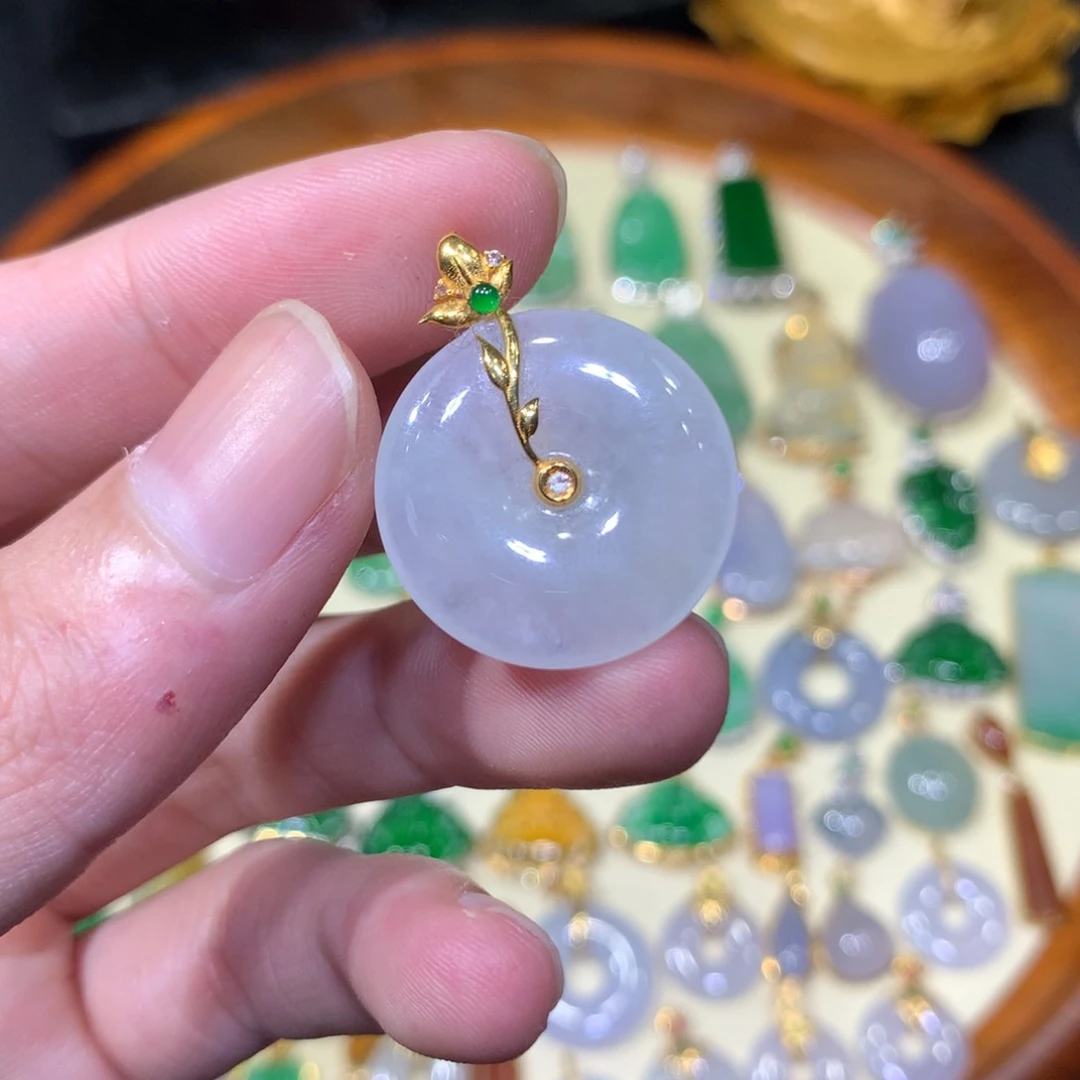 翡翠18K金镶嵌吊坠(不含链)