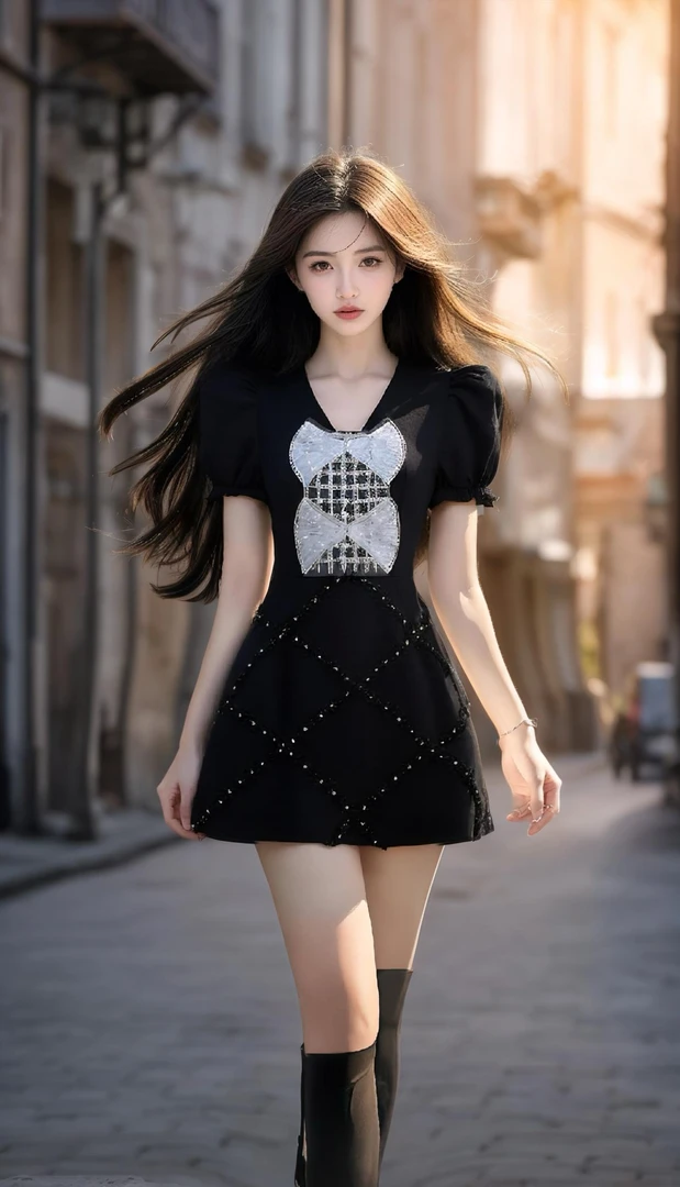 夏季2025新款黑色V领短袖连衣裙女显瘦时尚气质高级氛围感温柔风