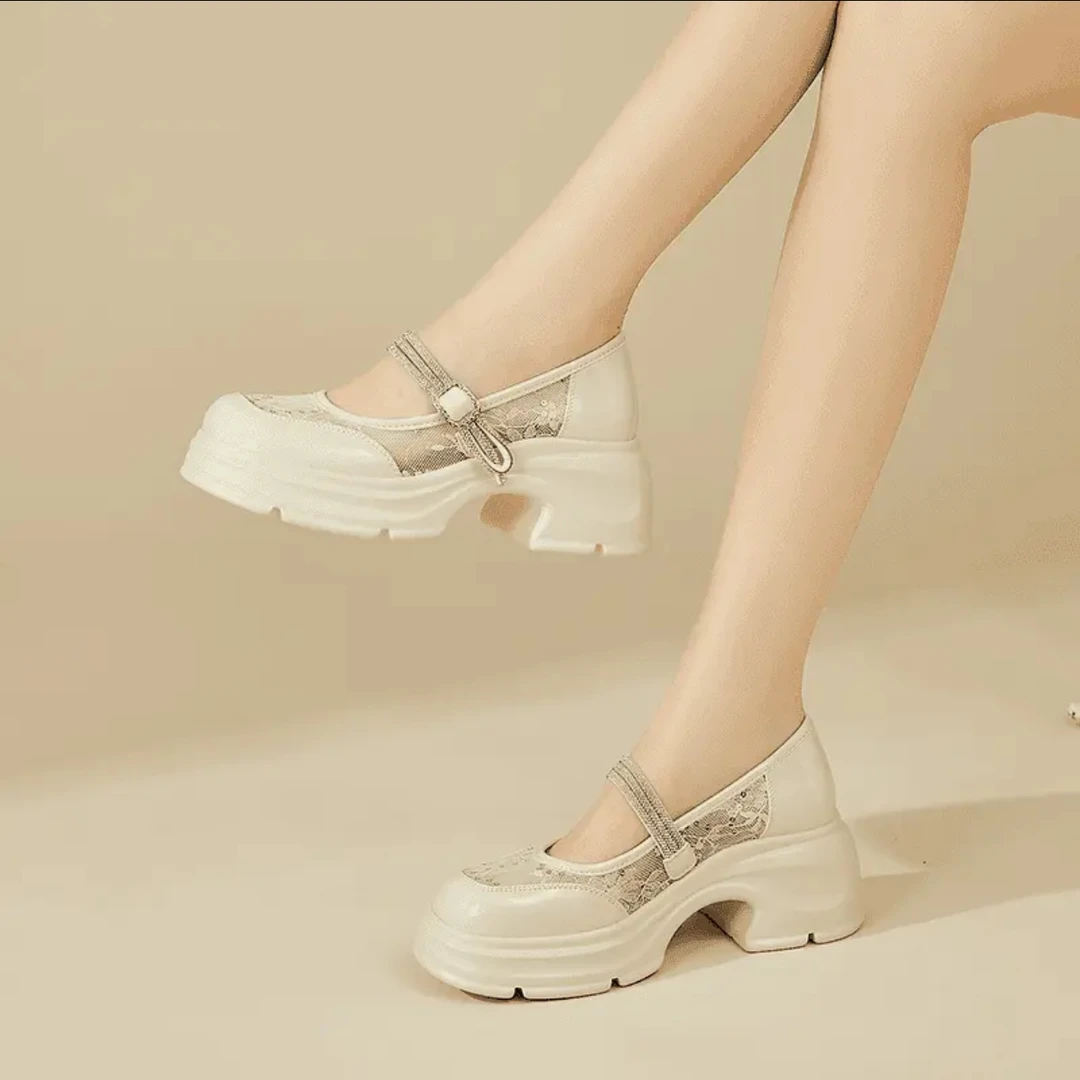 厚底女鞋夏季2025新款增高单鞋国潮刺绣粗跟小皮鞋