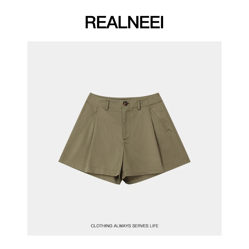 微弹力针织短裤卡其直筒女短裤直筒简约休闲裤裤子RIE5SH0421695