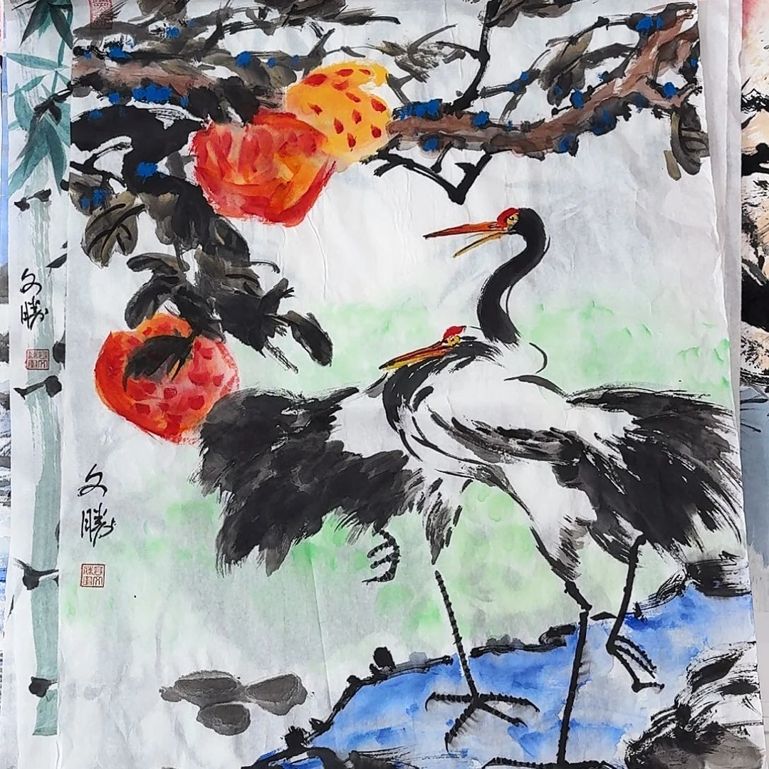 国画四尺三开花鸟