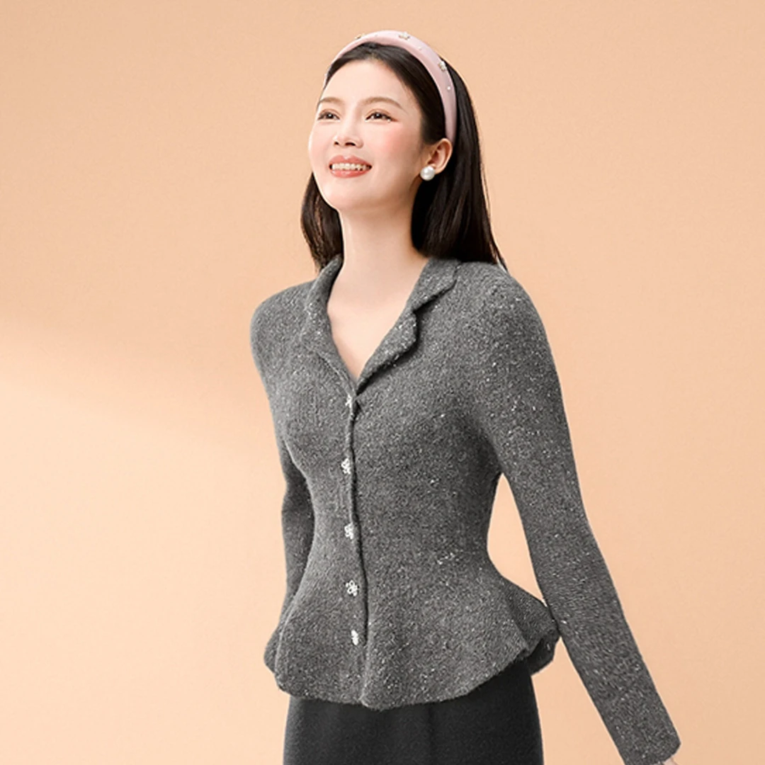 巨好看的淡人高知漂亮开衫独特翻领女装上衣毛针织衫2025秋冬新款