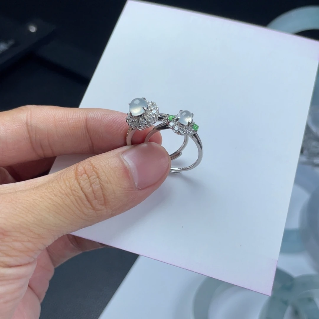 翡翠银S925镶嵌颈饰戒指