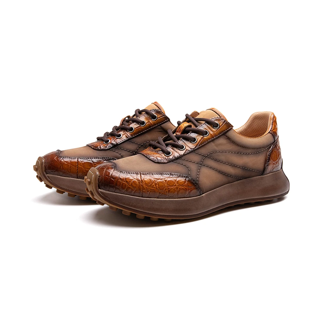 YO-K7828男士鳄鱼皮时尚舒适复古透气低帮轻便耐磨百搭慢跑鞋