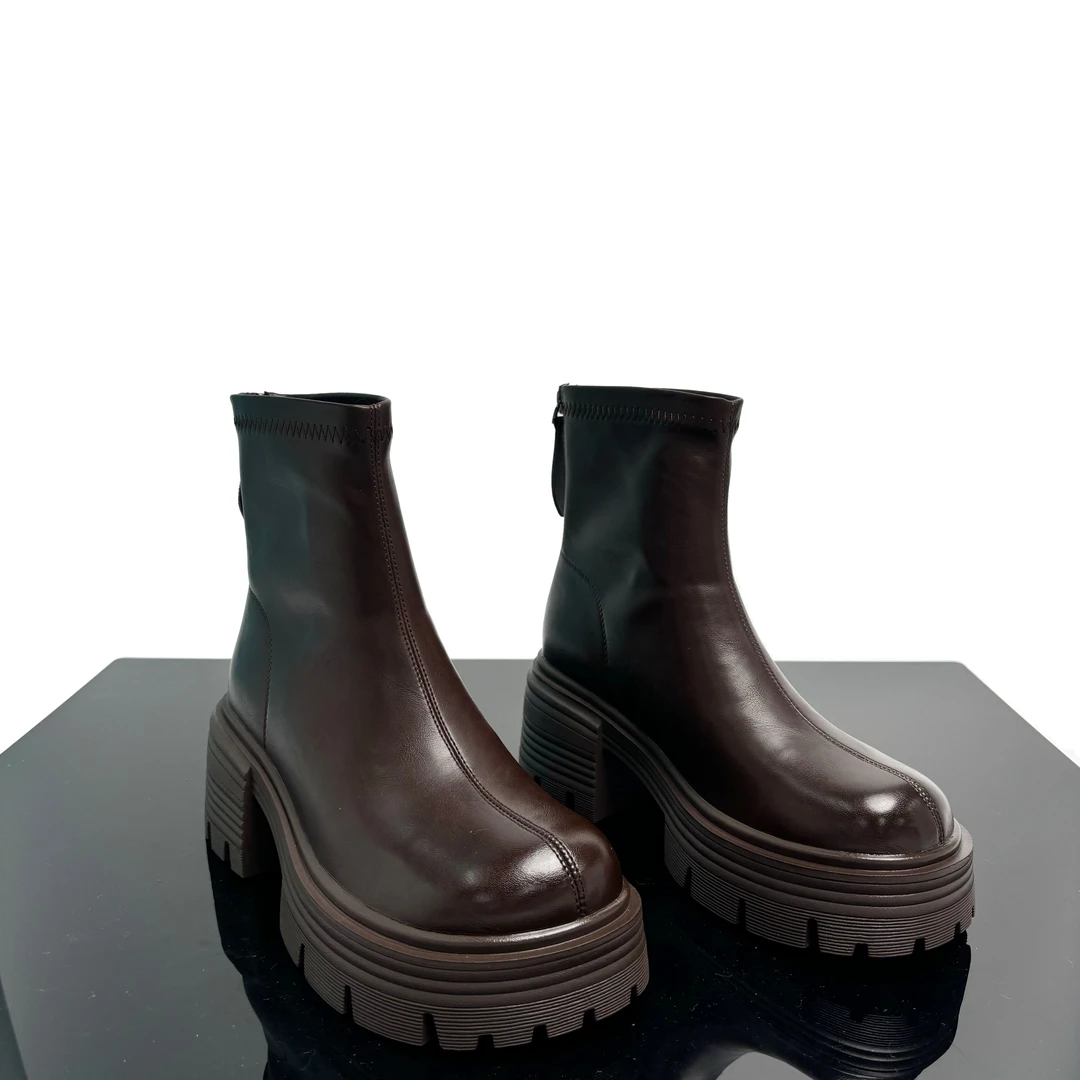 厚底复古瘦瘦靴女2025春款英伦风增高短筒马丁靴女 7763