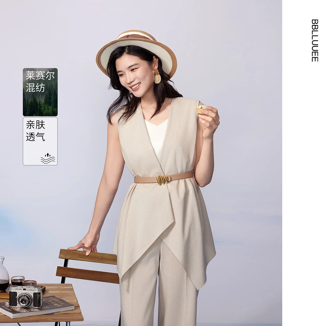 【晨粉专享价】【原木风】BBLLUUEE/粉蓝衣橱2025夏装新款无袖外披