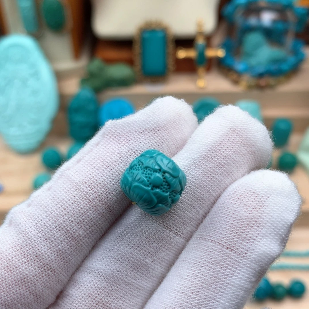 绿松石未镶嵌鼓珠卡12.5