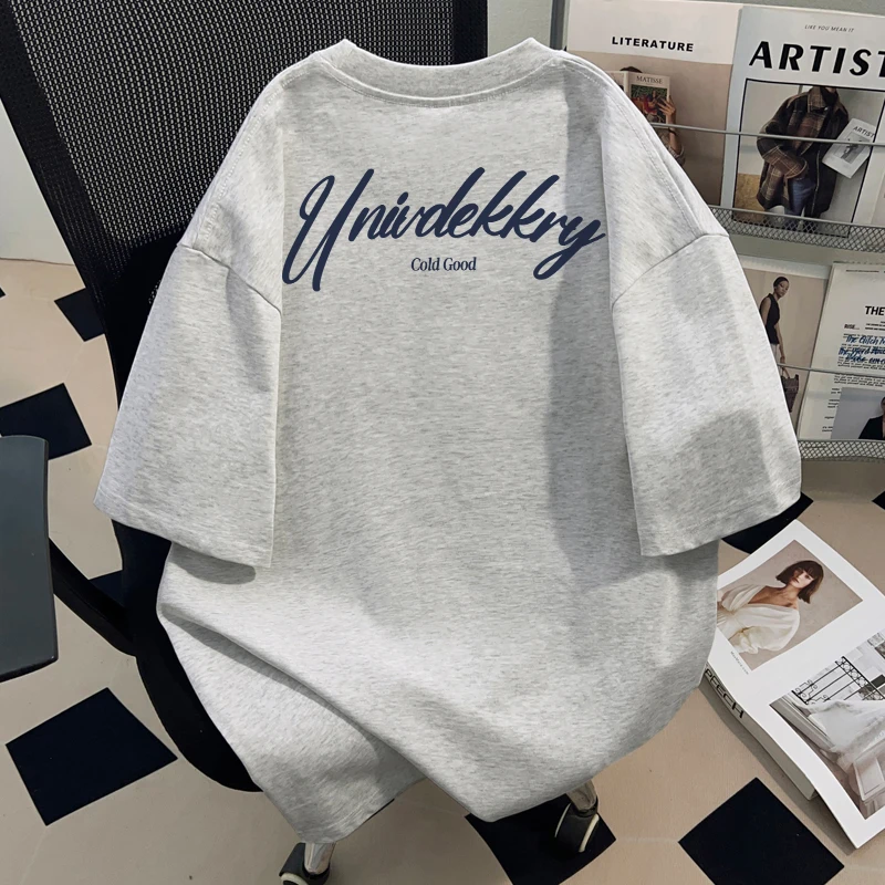 jtrt纯棉白灰色短袖t恤男女夏季宽松潮牌慵懒风半袖上衣2025新款