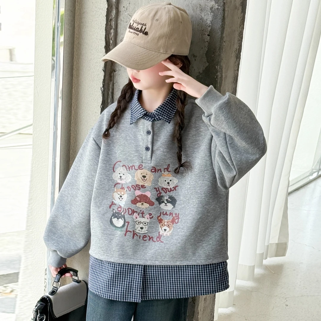 女童卫衣春秋2025新款儿童洋气时髦休闲中大童秋装假两件上衣
