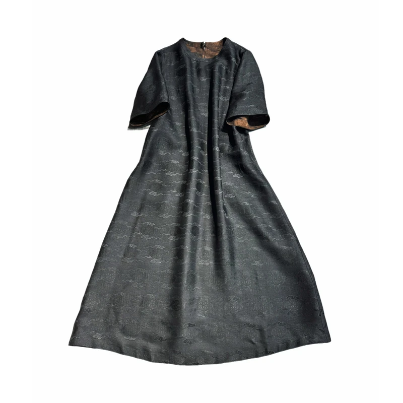 【老料四经绞萝】夏季手工老料四经绞罗香云纱透气时尚短袖连衣裙