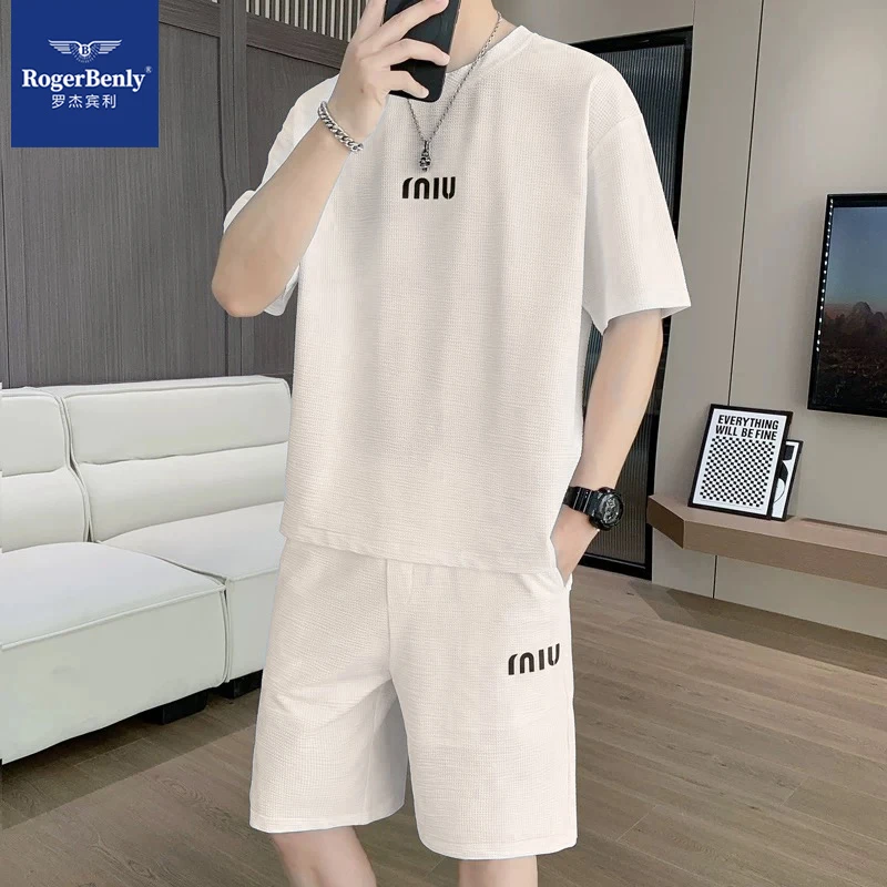 2025夏季新款男士运动休闲短袖五分裤套装宽松877603