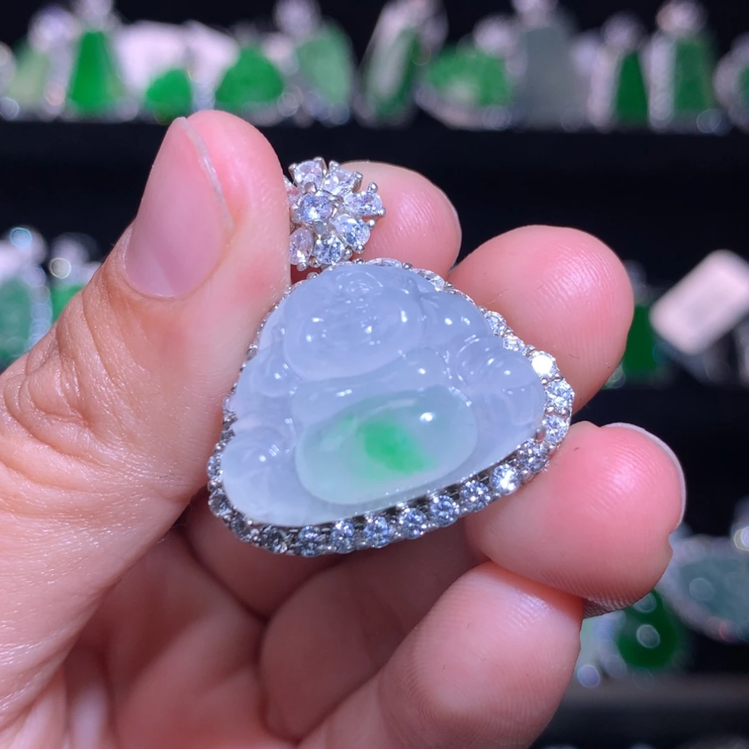 【闪购商品】颈饰银S925镶嵌翡翠娃*机天然翡翠