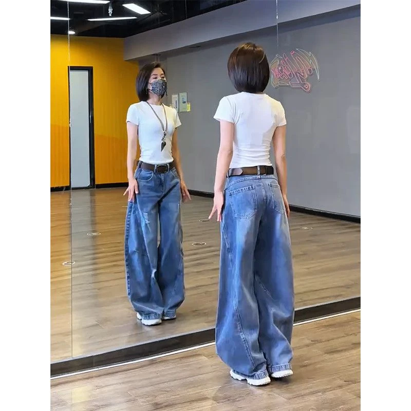 夏季一整套女装2025年新款韩版正肩短袖显瘦复古牛仔阔腿裤两件套