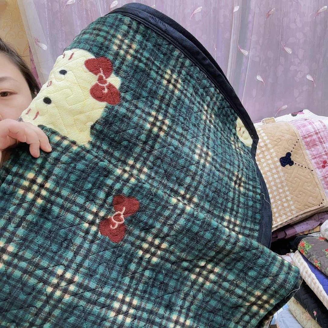 水洗布牛奶绒三件套绿格猫2/2.25